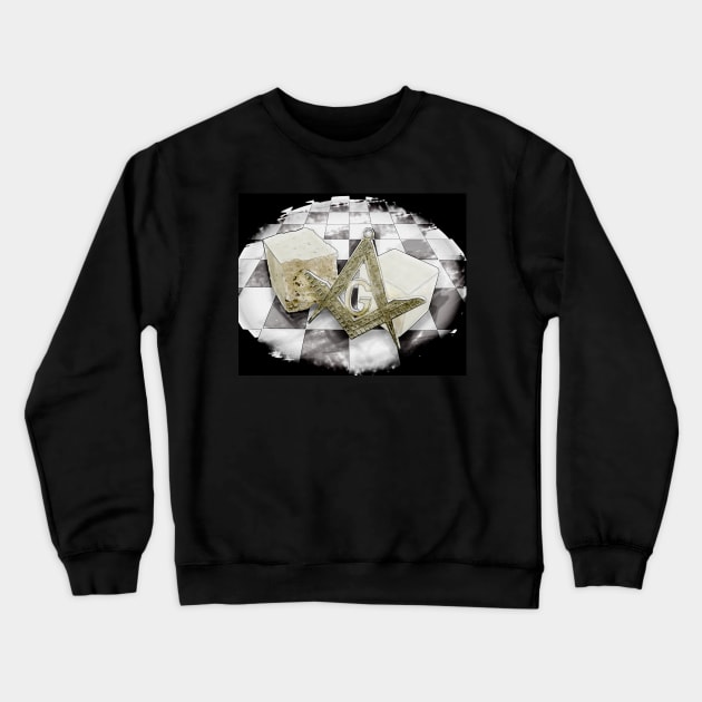 Masonic symbols, with chess board, square and compass, G letter and stones. Crewneck Sweatshirt by NxtArt